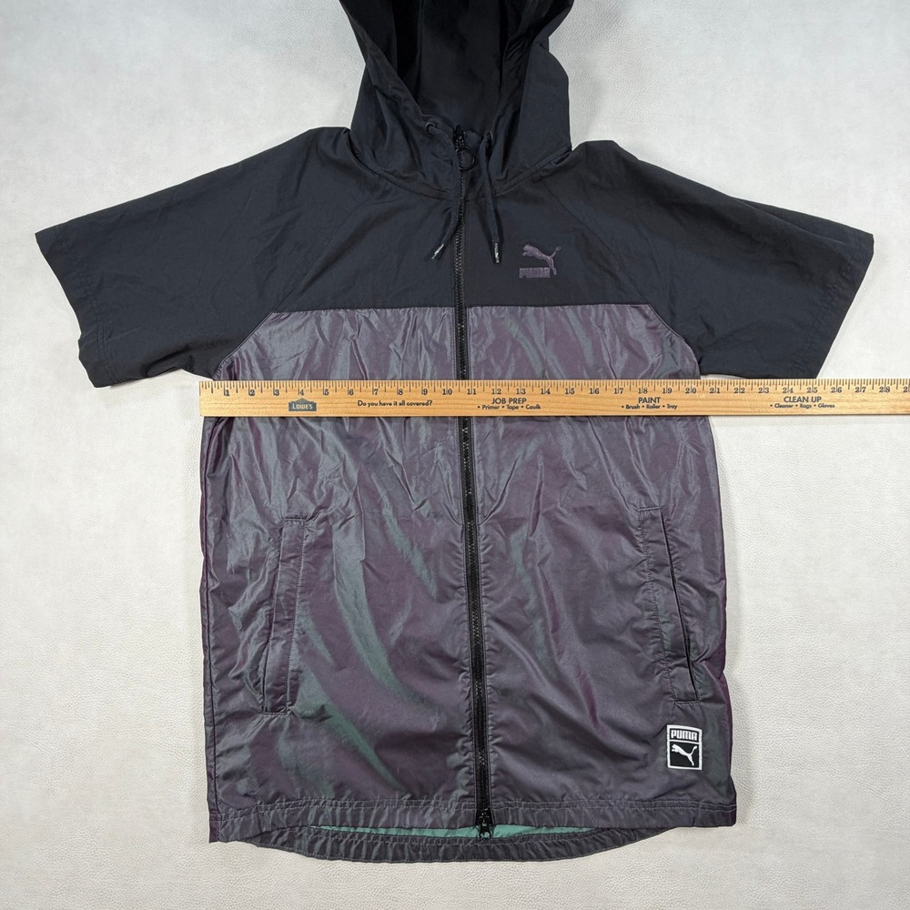 Puma Hooded Short Sleeve Reflective Wind Breaker Full Zip Jacket Mens Small - Picture 5 of 16